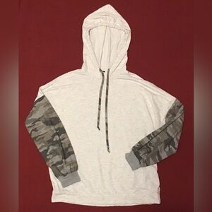Heathered Ivory Hoodie with Camouflage Sleeves